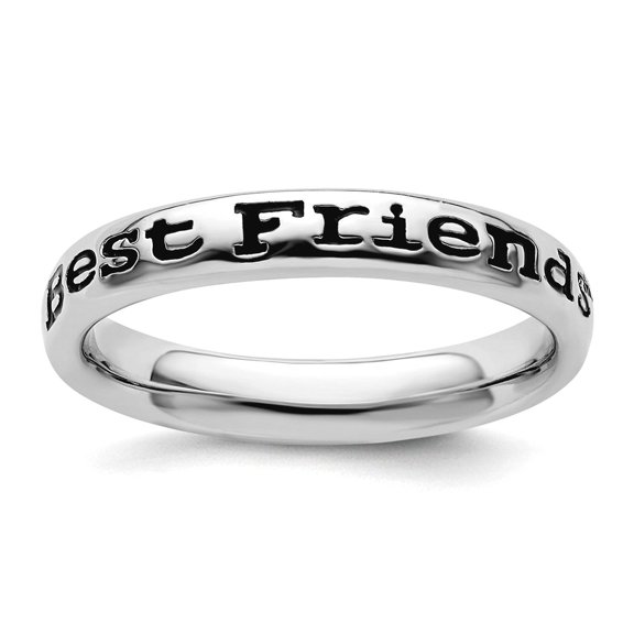 925 Sterling Silver Patterned Stackable Polished Enameled Friends Ring Size 7 Stackable Ring for Women