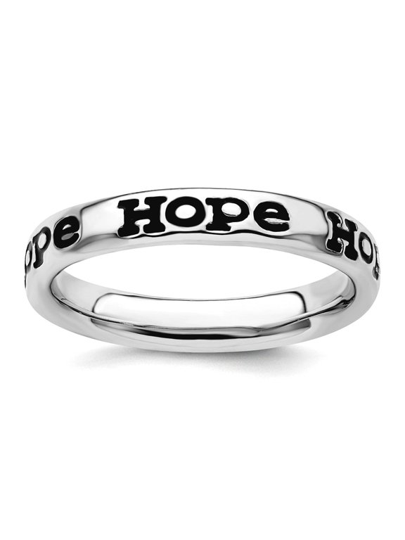 925 Sterling Silver Patterned Stackable Polished Enameled Hope Ring Size 9 Stackable Ring for Women
