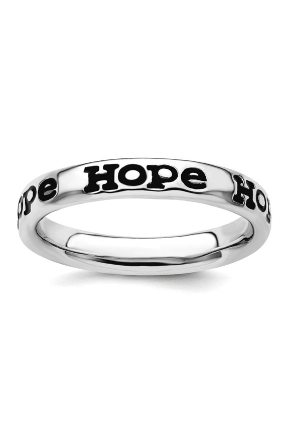925 Sterling Silver Patterned Stackable Polished Enameled Hope Ring Size 9 Stackable Ring for Women