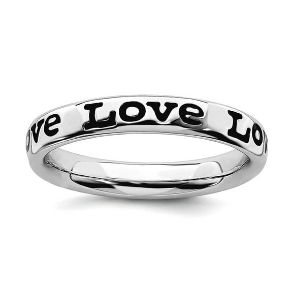 925 Sterling Silver Patterned Stackable Polished Enameled Love Ring Size 5 Stackable Ring for Women