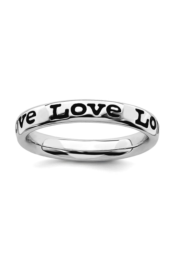 925 Sterling Silver Patterned Stackable Polished Enameled Love Ring Size 5 Stackable Ring for Women