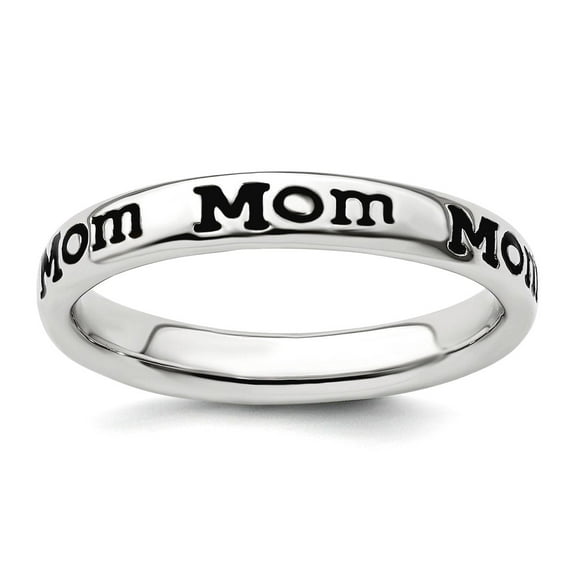 925 Sterling Silver Patterned Stackable Polished Enameled Mom Ring Size 9 Stackable Ring for Women