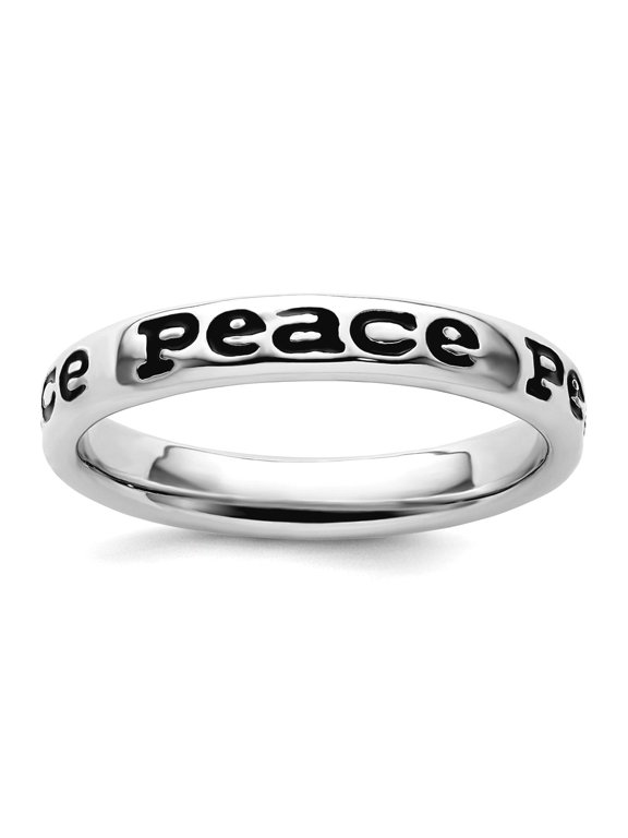 925 Sterling Silver Patterned Stackable Polished Enameled Peace Ring Size 7 Stackable Ring for Women