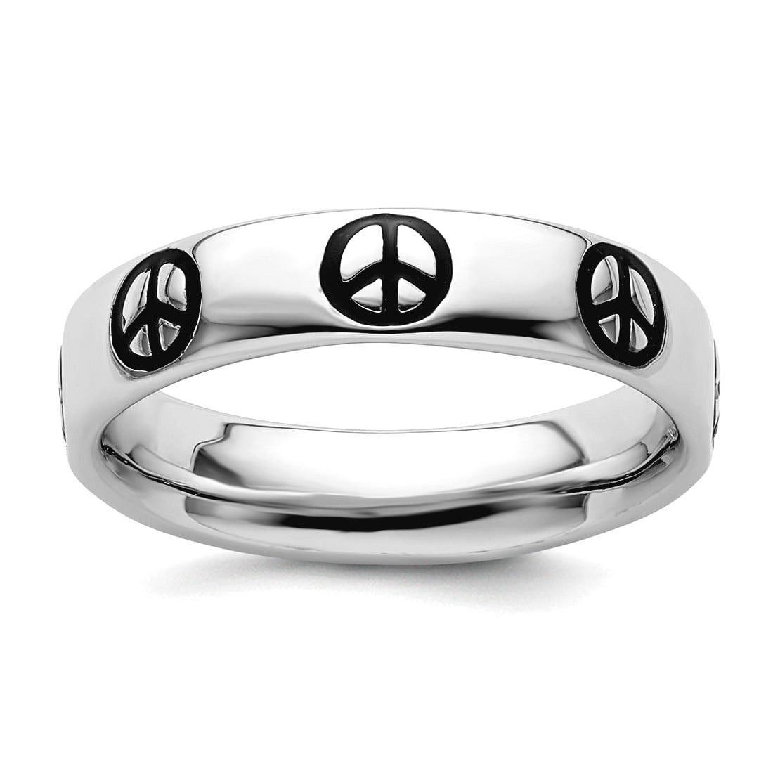 925 Sterling Silver Patterned Stackable Polished Enameled Peace Sign ...