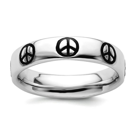 925 Sterling Silver Patterned Stackable Polished Enameled Peace Sign Ring Size 9 Stackable Ring for Women