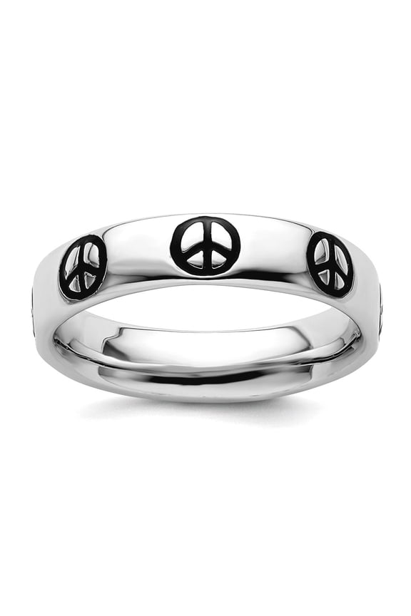 925 Sterling Silver Patterned Stackable Polished Enameled Peace Sign Ring Size 9 Stackable Ring for Women