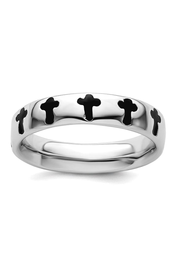925 Sterling Silver Patterned Stackable Polished Enameled Religious Faith Cross Ring Size 10 Stackable Ring for Women