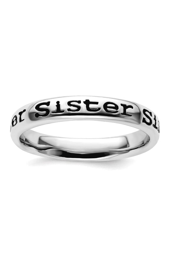 925 Sterling Silver Patterned Stackable Polished Enameled Sister Ring Size 8 Stackable Ring for Women