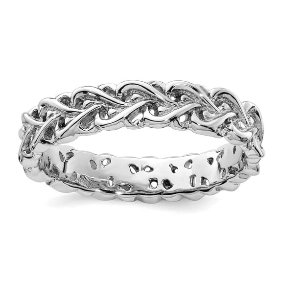 925 Sterling Silver Patterned Stackable Polished Intertwined Love Heart Ring Size 7 Stackable Ring for Women