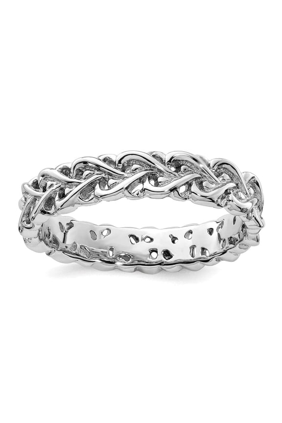 925 Sterling Silver Patterned Stackable Polished Intertwined Love Heart Ring Size 7 Stackable Ring for Women