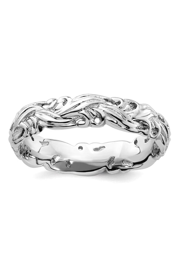 925 Sterling Silver Patterned Stackable Polished Ring Size 7 Stackable Ring for Women - 3.2 Grams