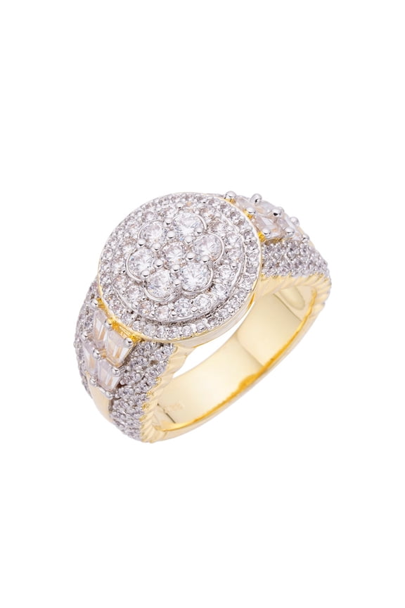 925 Sterling Silver Pave Gold Rings for Men CZ Simulated Cluster Diamond Ring Engagement Anniversary Cocktail Ring Size 8-11