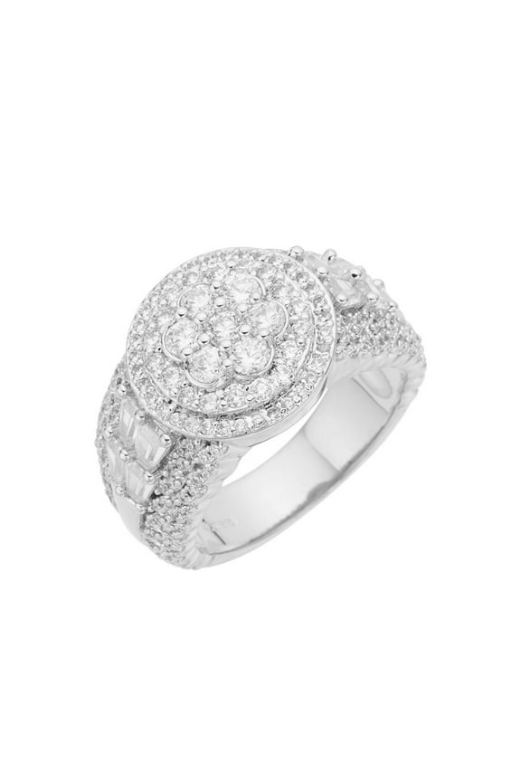 925 Sterling Silver Pave Gold Rings for Men CZ Simulated Cluster Diamond Ring Engagement Anniversary Cocktail Ring Size 8-11