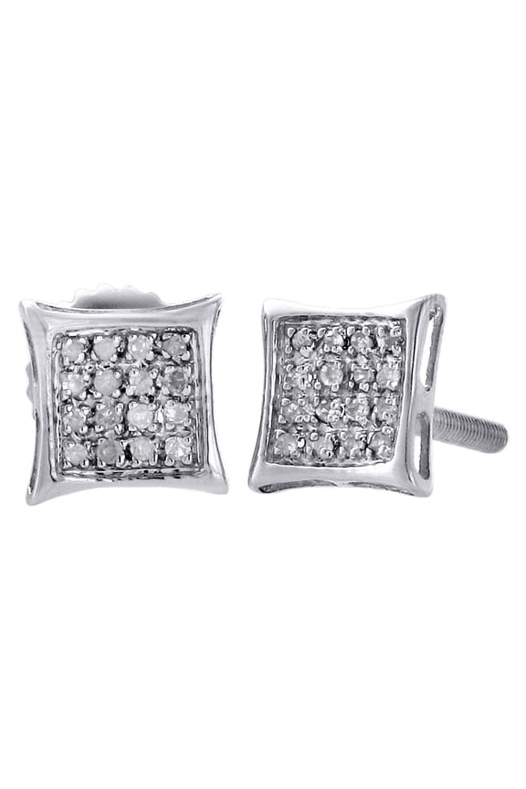 .925 Sterling Silver Pave Real Diamond Studs 6.65mm Mini Kite Earrings 0.10 Ct.