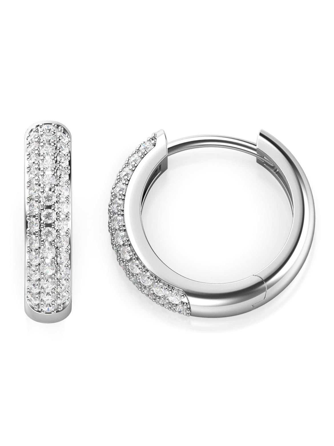 E990 Sterling Silver Pave Set Oval Hoop Latch Back Earrings