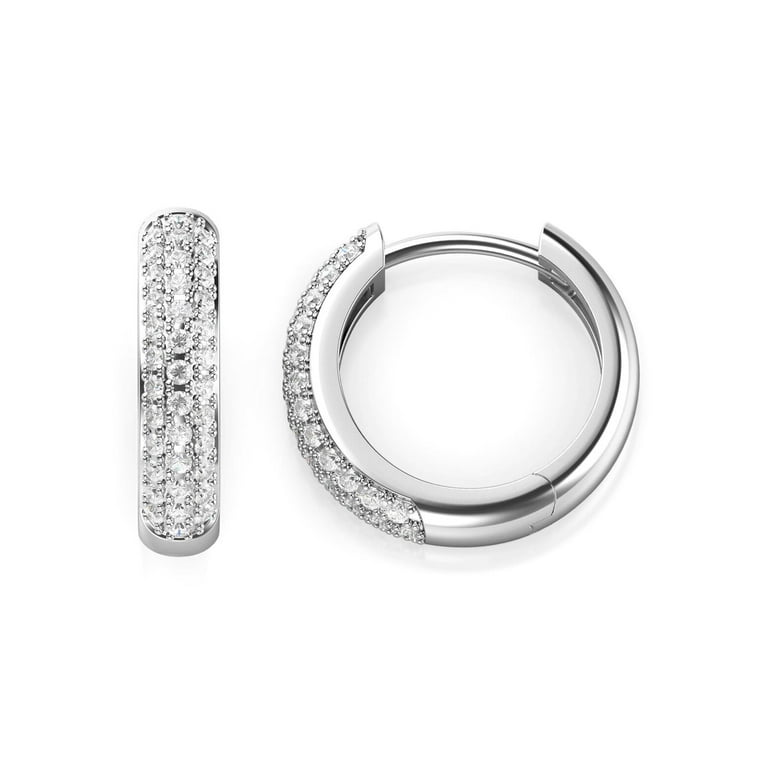 925 Sterling Silver Pave Set CZ Cubic Zirconia Huggie Hoop