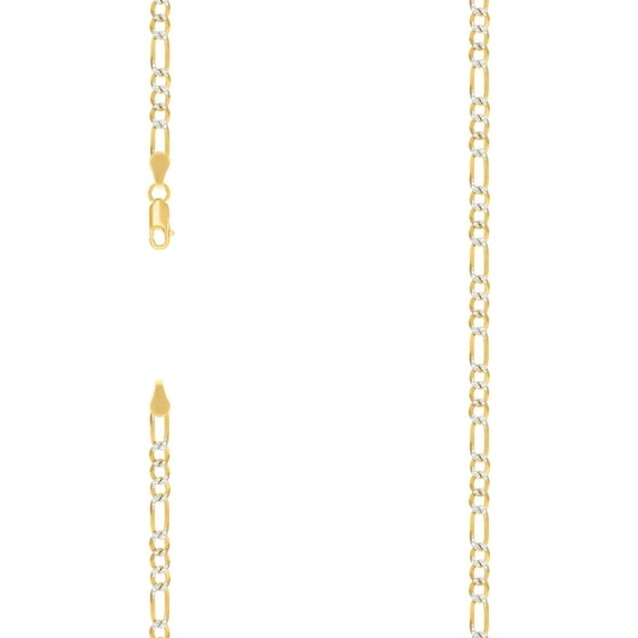 925 Sterling Silver Pave Super Flat Figaro Chain Two Tone 4.0mm Necklace 22 Inch Chain Necklace for Women and Men