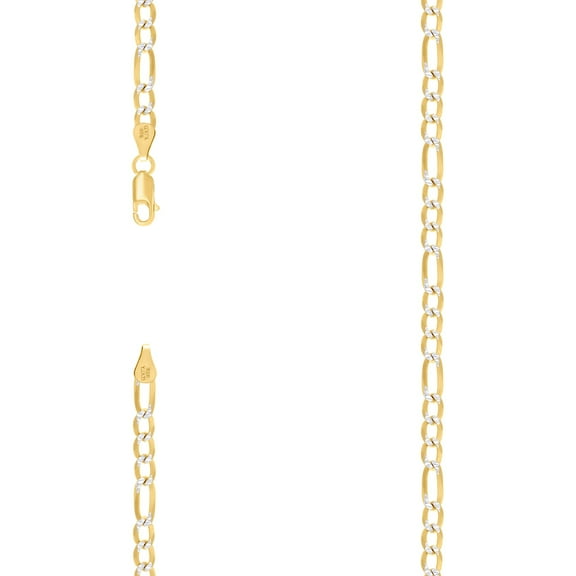 925 Sterling Silver Pave Super Flat Figaro Chain Two Tone 4.7mm Necklace 18 Inch Chain Necklace for Women and Men