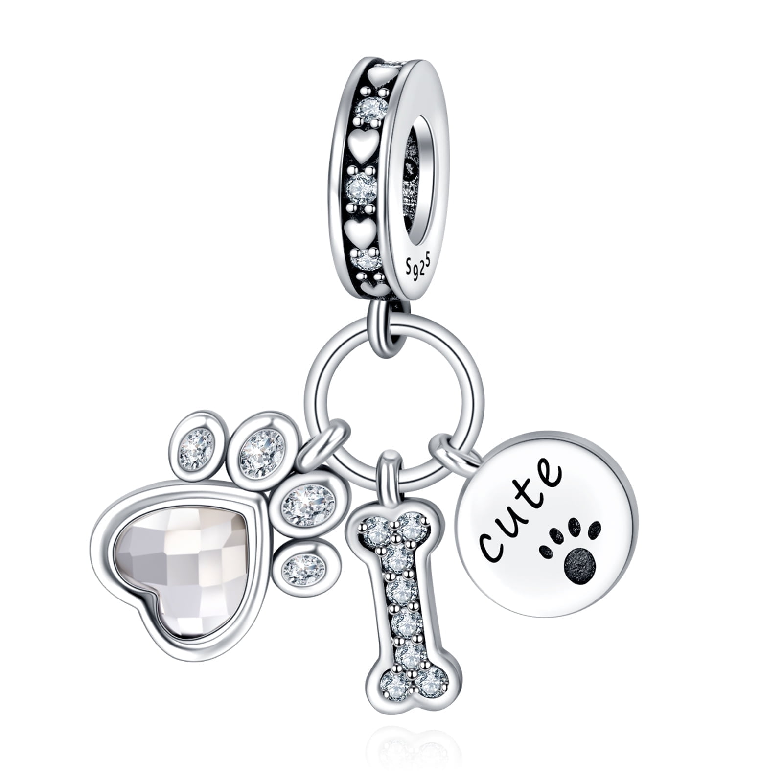 ROSIANNA 925 Sterling Silver Paw Bone Dangle Charm for Bracelets Necklaces