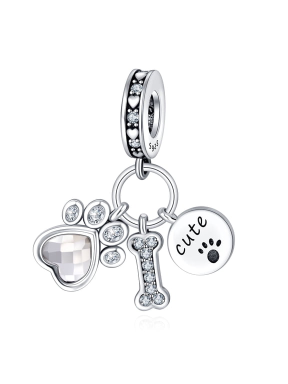 925 Sterling Silver Paw Bone Dangle Charm for Bracelets Necklaces