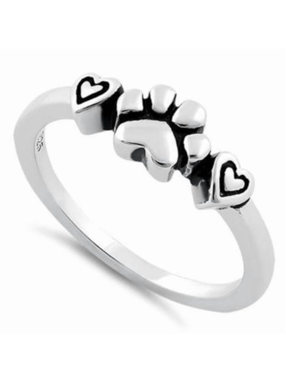 925 Sterling Silver Paw Dog Pets' Footprint Ring For Women Gift for Animal Lover