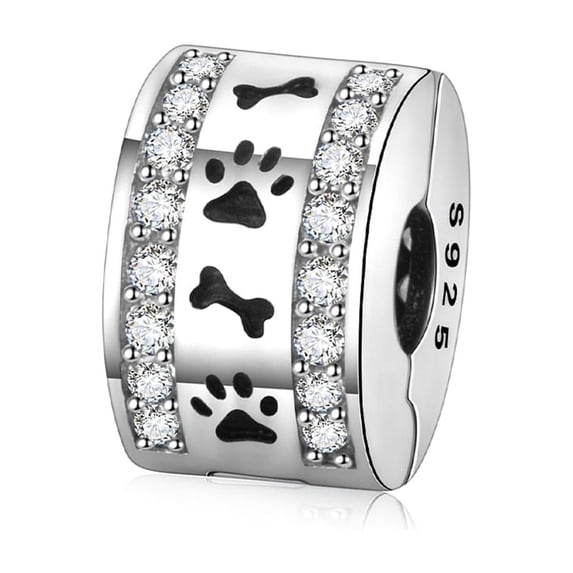 925 Sterling Silver Paw Print Bone Clip Charm for Bracelets Charms & Bangle Pendant Jewelry