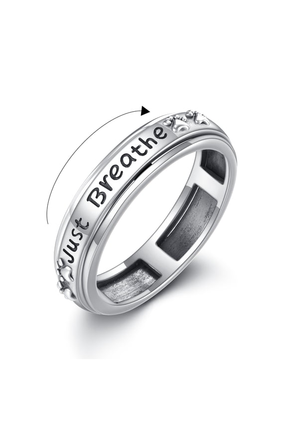 925 Sterling Silver Paw Print Ring Dog Cat Spinner Fidget Ring Just Breath Jewelry for Women