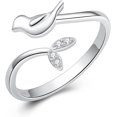 925 Sterling Silver Peace Dove Animal Jewelry Ring CZ Dove with Olive ...