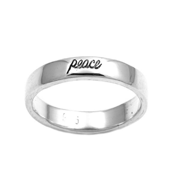 925 Sterling Silver Peace Inscribed Ring Size 10