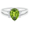 thumbnail image 1 of 925 Sterling Silver Pear 1.50 Ctw Peridot Gemstone Solitaire Accents Women Wedding Ring, 1 of 5