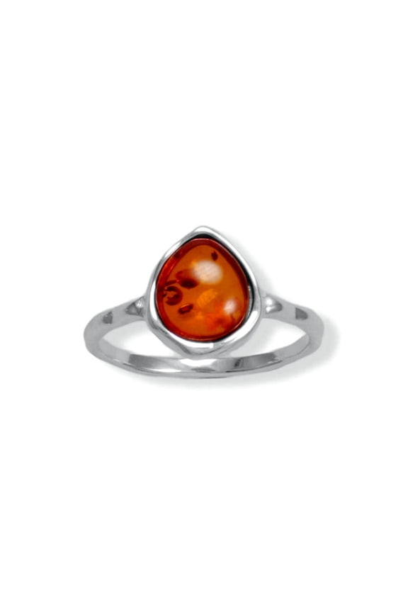925 Sterling Silver Pear Baltic Amber Ring an 8.8mm X 7.9mm Shape Band Slightly Hammered Texture Size 5 Ring for Women a