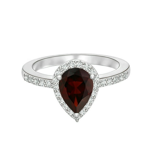 925 Sterling Silver Pear Cut 9X7 MM Red Garnet Solitaire Accents January Birthstone Ring Women's Engagement Ring
