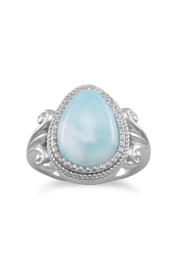 .925 Sterling Silver Pear Shape Larimar Women's Ring