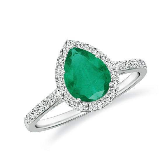 925 Sterling Silver Pear Shaped Emerald Halo Ring, Moissanite Engagement Ring in White Gold Plated| Teardrop May Birthstone Wedding Ring, Birthday, Anniversary Jewelry, Ring Size 10