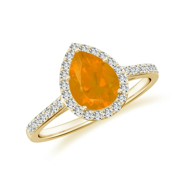 925 Sterling Silver Pear Shaped Fire Opal Halo Ring, Moissanite Engagement Ring in Yellow Gold Plated| Teardrop October Birthstone Wedding Ring, Birthday, Anniversary Jewelry, Ring Size 9