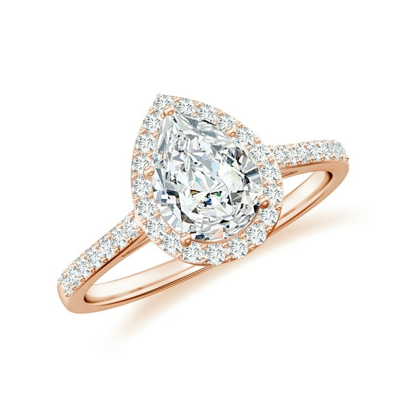 925 Sterling Silver Pear Shaped Halo Ring, Moissanite Engagement Ring in Rose Gold Plated| Teardrop April Birthstone Wedding Ring, Birthday, Anniversary Jewelry, Ring Size 10