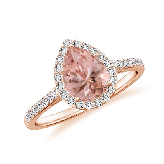925 Sterling Silver Pear Shaped Morganite Halo Ring, Moissanite Engagement Ring in Rose Gold Plated| Teardrop Birthstone Wedding Ring, Birthday, Anniversary Jewelry, Ring Size 5