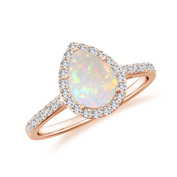 925 Sterling Silver Pear Shaped Opal Halo Ring, Moissanite Engagement Ring in Rose Gold Plated| Teardrop October Birthstone Wedding Ring, Birthday, Anniversary Jewelry, Ring Size 5