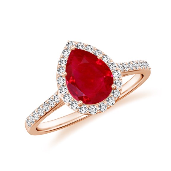 925 Sterling Silver Pear Shaped Ruby Halo Ring, Moissanite Engagement Ring in Rose Gold Plated| Teardrop July Birthstone Wedding Ring, Birthday, Anniversary Jewelry, Ring Size 6