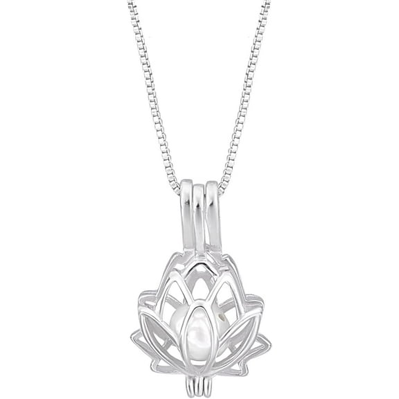 925 Sterling Silver Pearl Cage Necklace Pendants Chain Necklace Freshwater Pearl Beads for Jewelry Making DIY Flower
