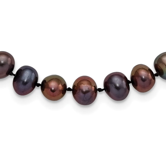 925 Sterling Silver Pearl Chain Necklace Rhod-plated 7-8 mm Black FW Cultured 18 inch 7 to 8