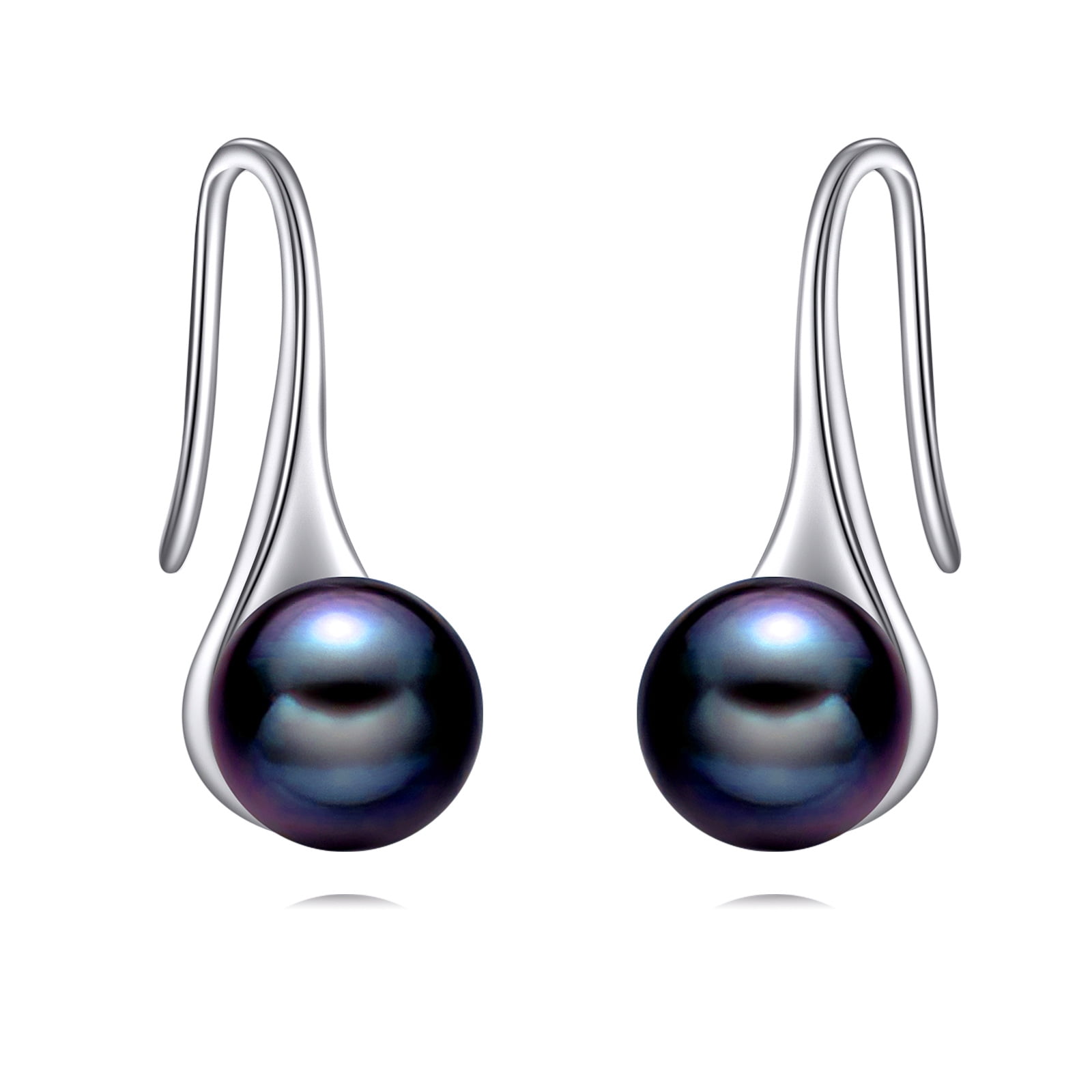 925 Sterling Silver Pearl Dangle Earrings Pearls Drop Jewelry Birthday Gifts for Women (Black Pearl Hook)