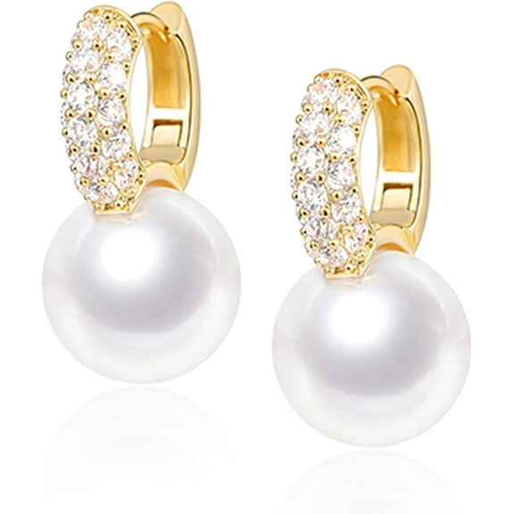 925 Sterling Silver Pearl Drop Earrings for Women Lightweight Cubic Zirconia Dangle Hoop Earrings Trendy Elegant Jewelry for Gifts