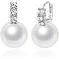 thumbnail image 1 of 925 Sterling Silver Pearl Drop Earrings for Women Lightweight Cubic Zirconia Dangle Hoop Earrings Trendy Elegant Jewelry for Gifts, 1 of 6