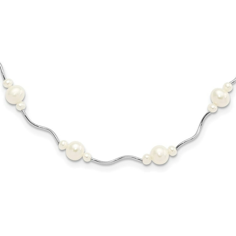 アクセサリー Silver & White Pearl Chain Necklace Amazon.com: Sterling Silver Pearl and Chain Necklace with