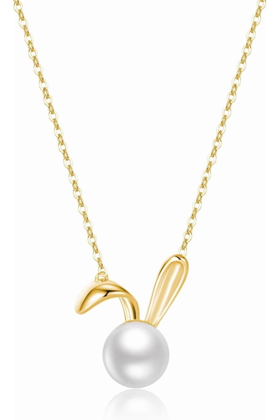 925 Sterling Silver Pearl Rabbit Pendant Necklace for Women Teens Easter Rabbit Choker Necklace Chian