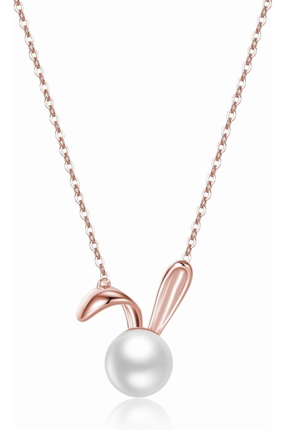 925 Sterling Silver Pearl Rabbit Pendant Necklace for Women Teens Easter Rabbit Choker Necklace Chian