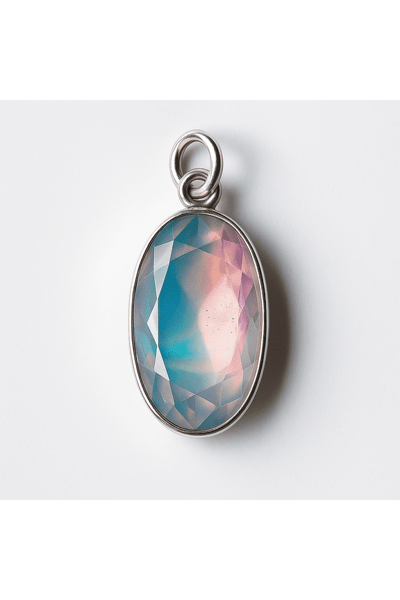 925 Sterling Silver Pendant 19 Ct Aurora Fire Opal Checker Oval Certified