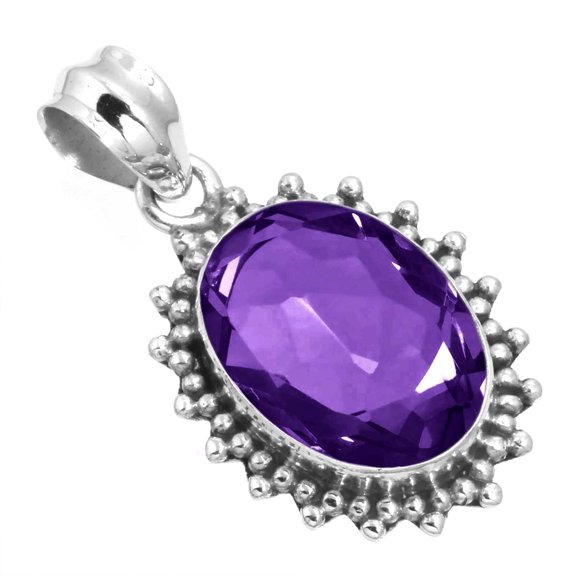 925 Sterling Silver Pendant Amethyst Quartz Handmade Jewelry