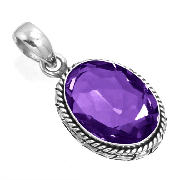 925 Sterling Silver Pendant Amethyst Quartz Handmade Jewelry